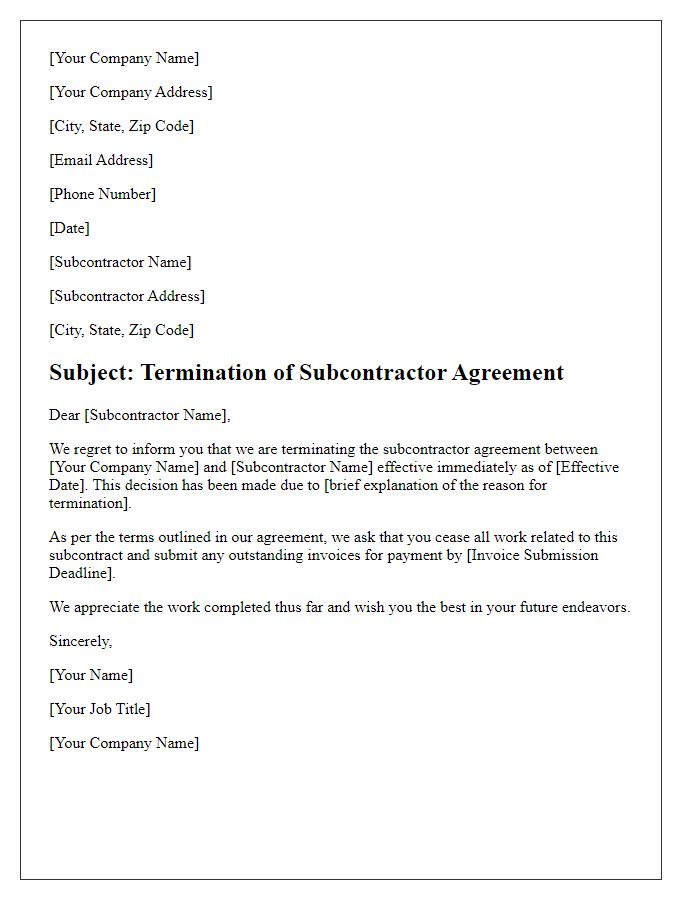 Letter template of subcontractor termination notice