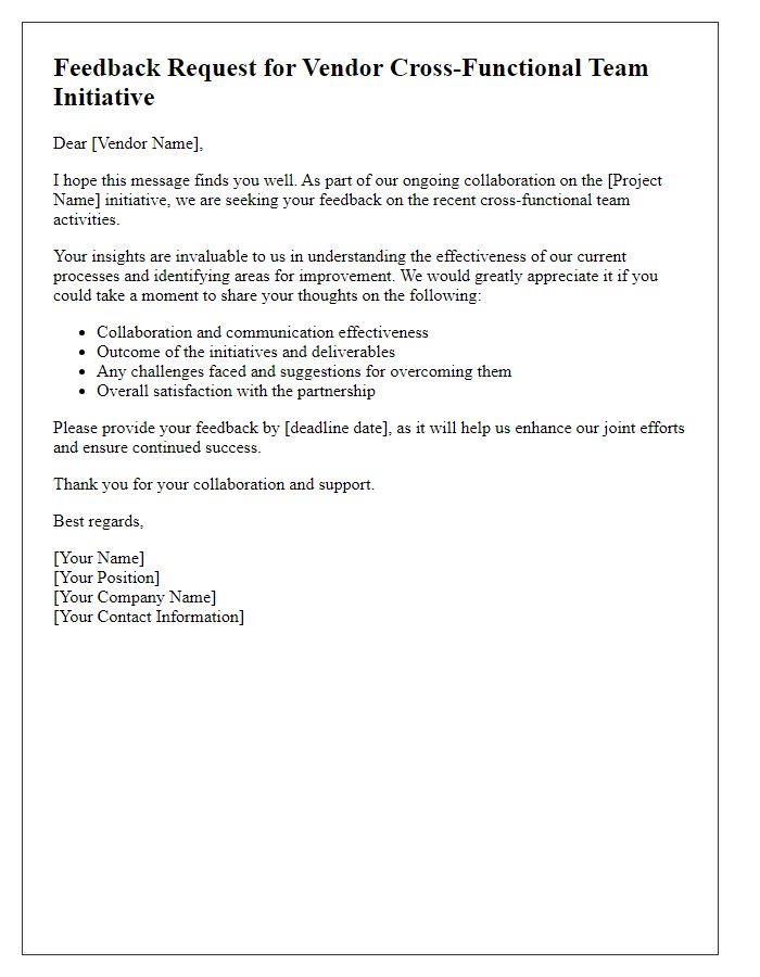 Letter template of feedback request for vendor cross-functional team initiative