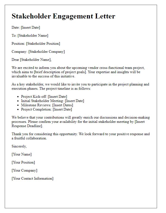 Letter template of stakeholder engagement for vendor cross-functional team project