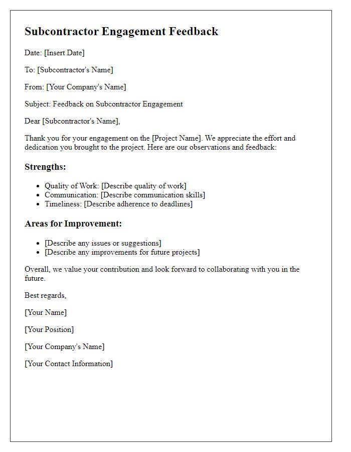 Letter template of subcontractor engagement feedback