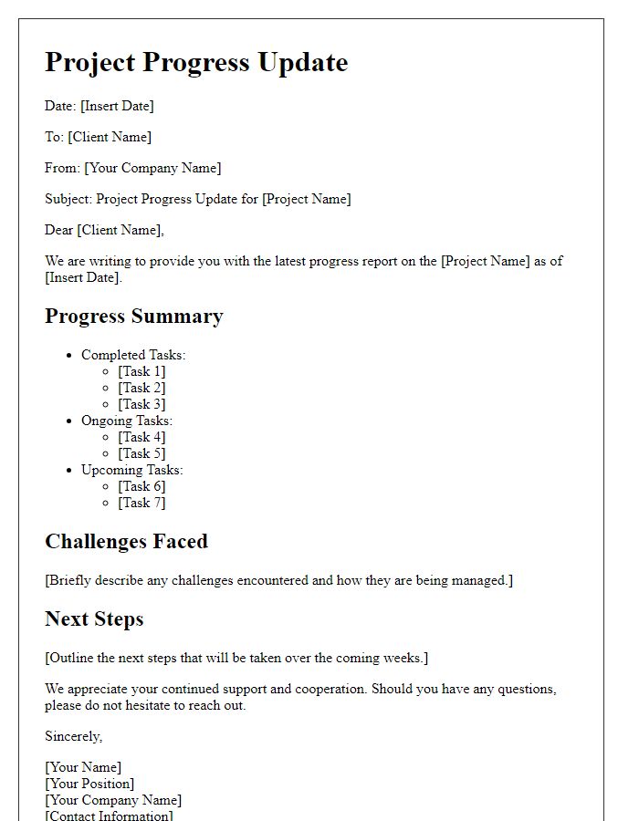 Letter template of subcontractor project progress