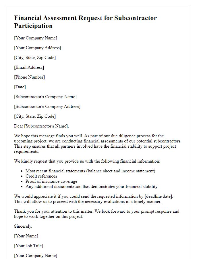 Letter template of financial assessment request for subcontractor participation