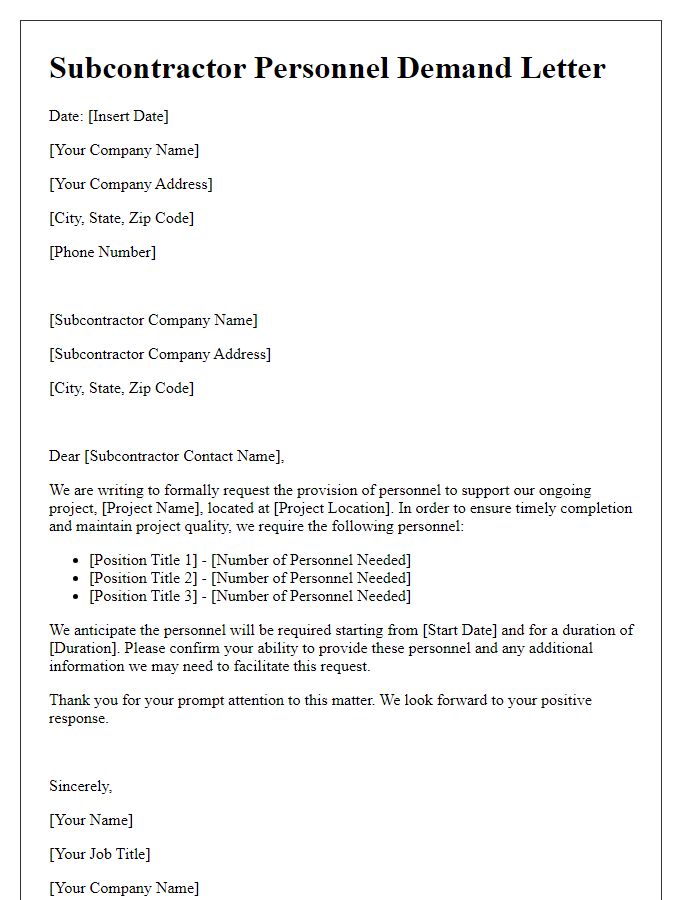 Letter template of subcontractor personnel demand letter