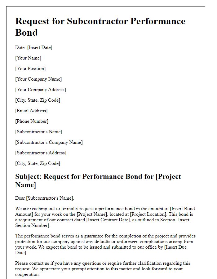 Letter template of subcontractor performance bond request for large-scale developments