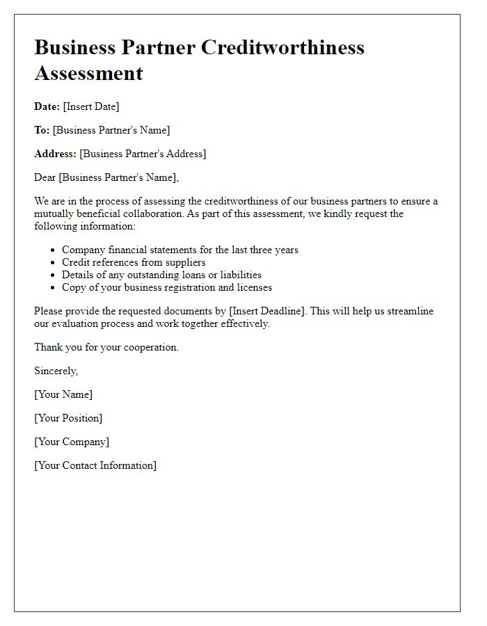 Letter template of Business Partner Creditworthiness Assessment