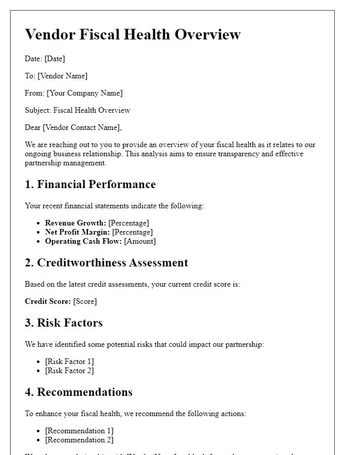 Letter template of Vendor Fiscal Health Overview