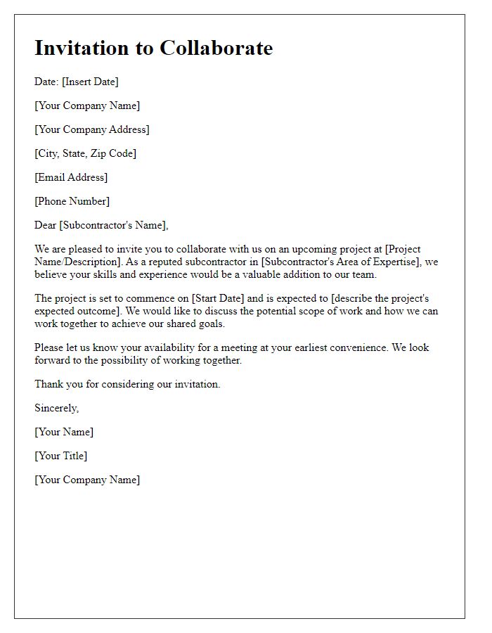 Letter template of Subcontractor Collaboration Invitation
