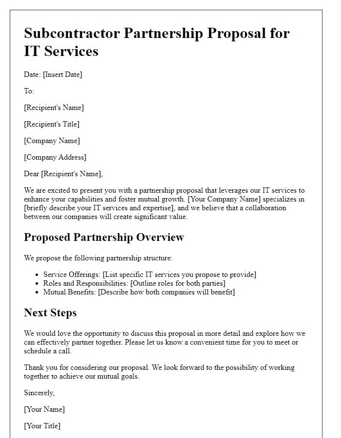 Letter template of subcontractor partnership proposal for IT services