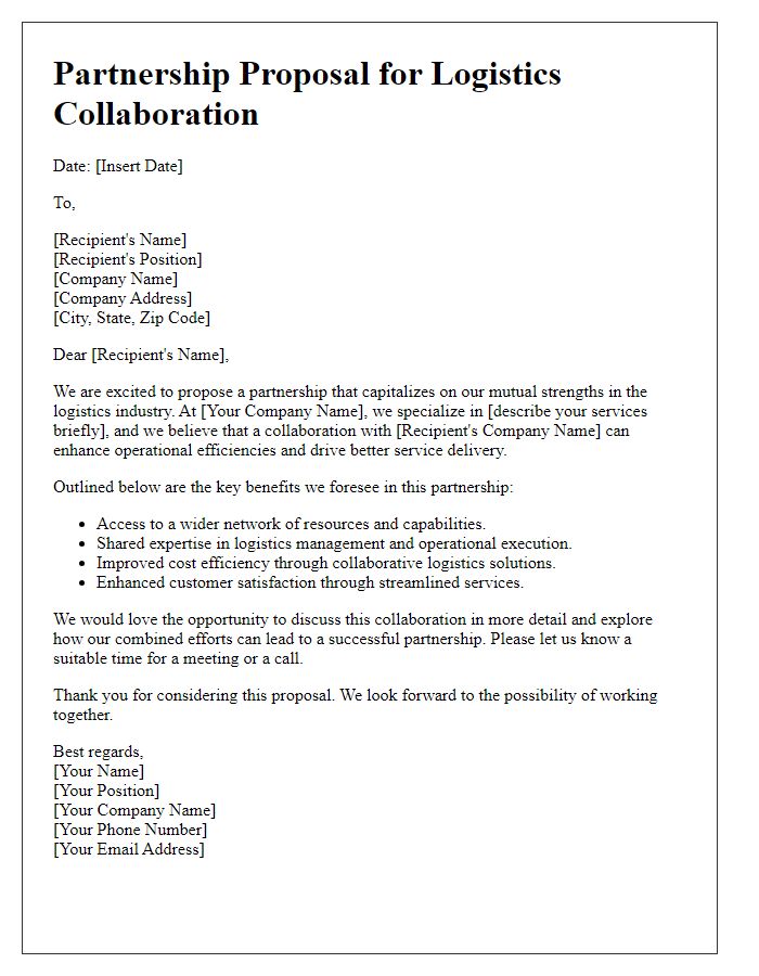 Letter template of subcontractor partnership proposal for logistics collaboration