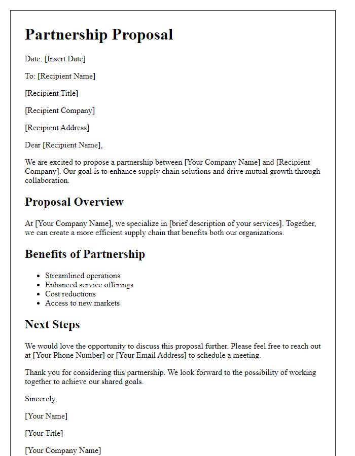 Letter template of subcontractor partnership proposal for supply chain solutions