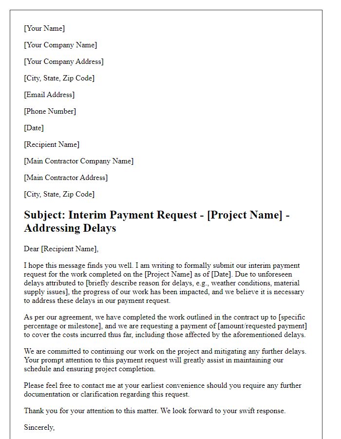 Letter template of subcontractor interim payment request addressing delays