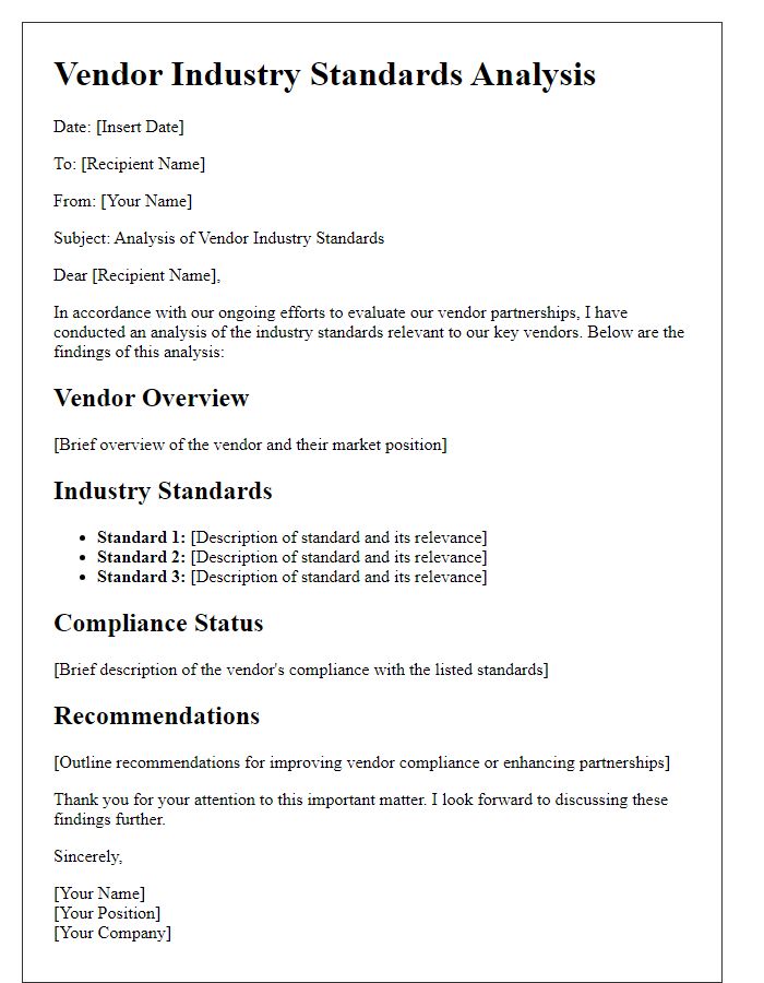 Letter template of analysis of vendor industry standards