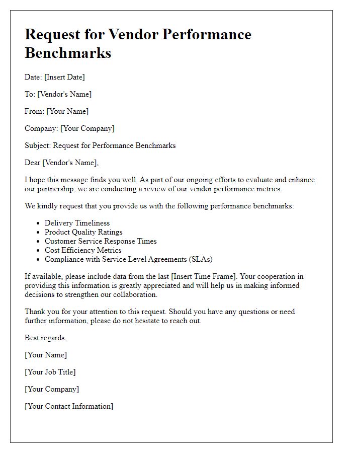 Letter template of requests for vendor performance benchmarks