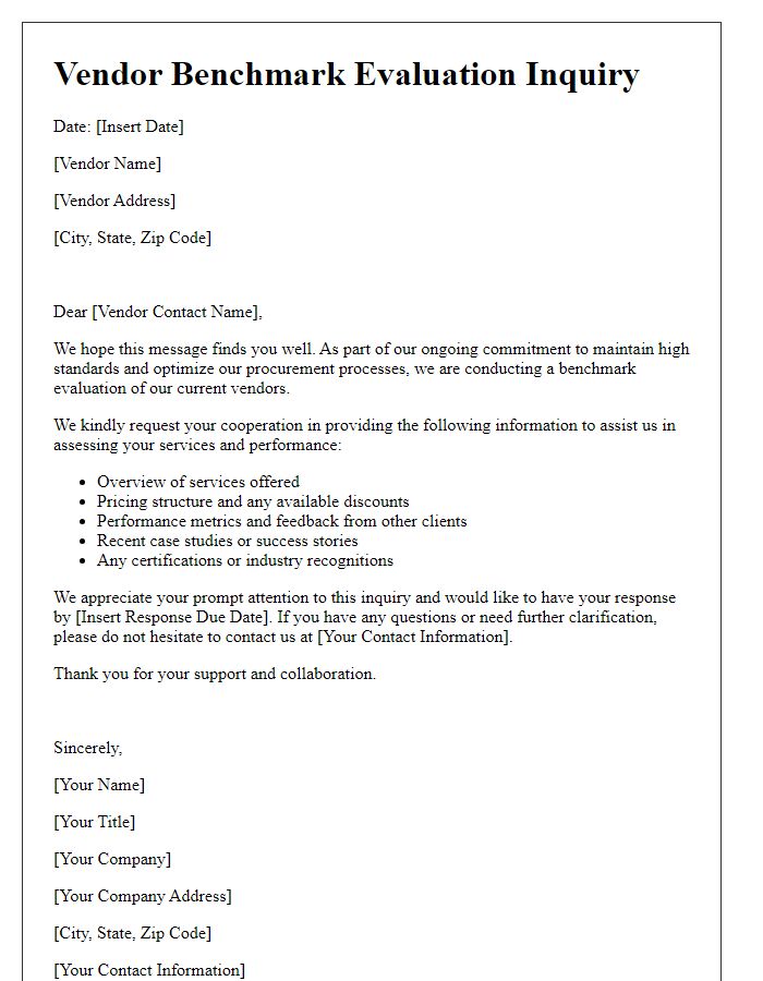 Letter template of vendor benchmark evaluation inquiry
