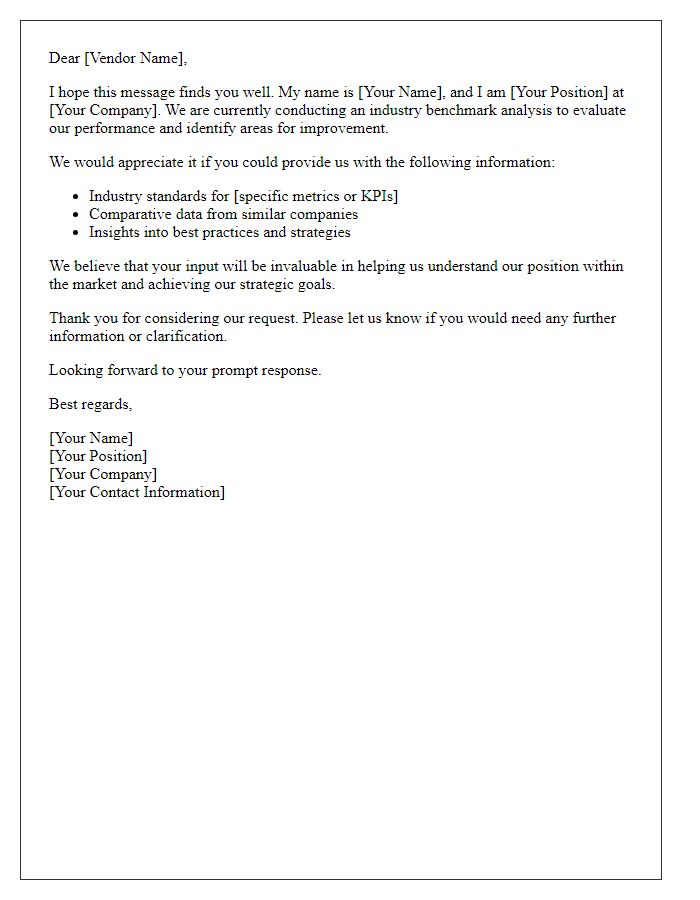 Letter template of vendor industry benchmark analysis request