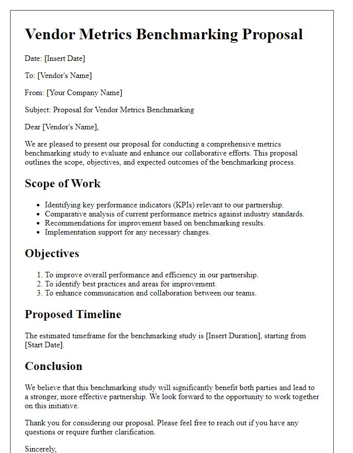 Letter template of vendor metrics benchmarking proposal