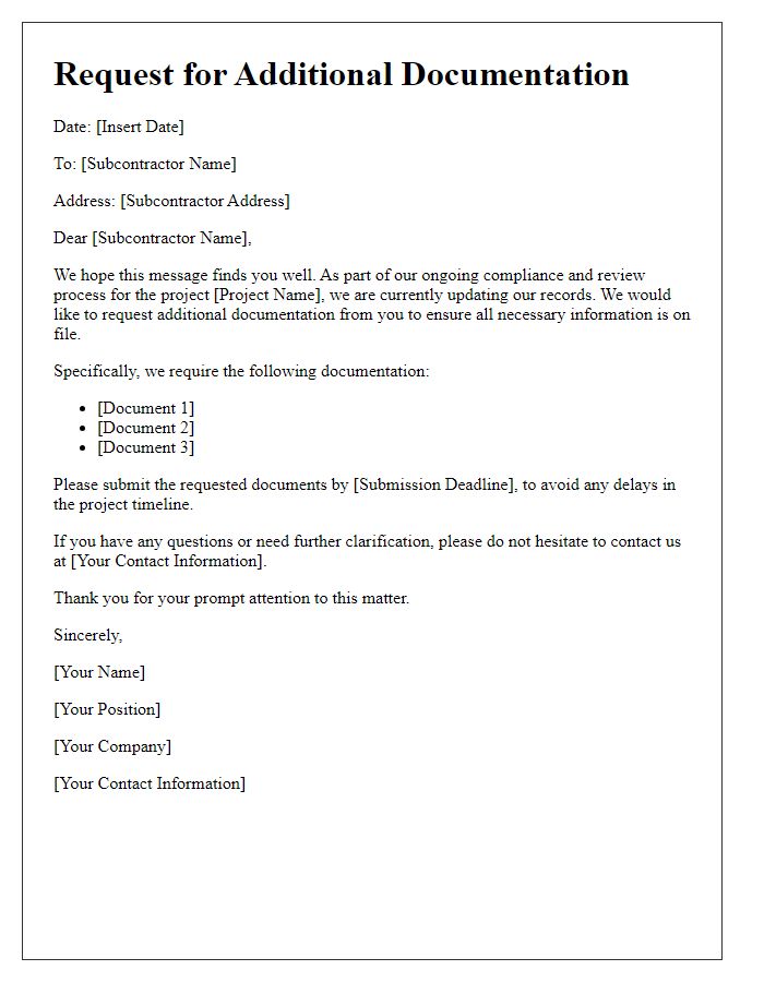 Letter template of additional documentation request for subcontractors