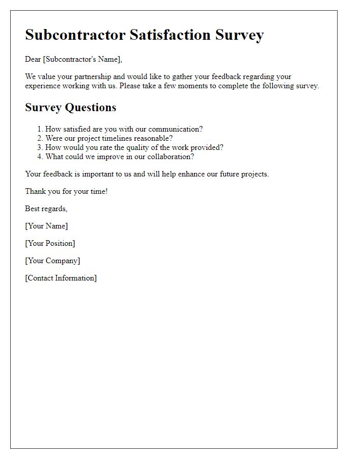 Letter template of subcontractor satisfaction survey