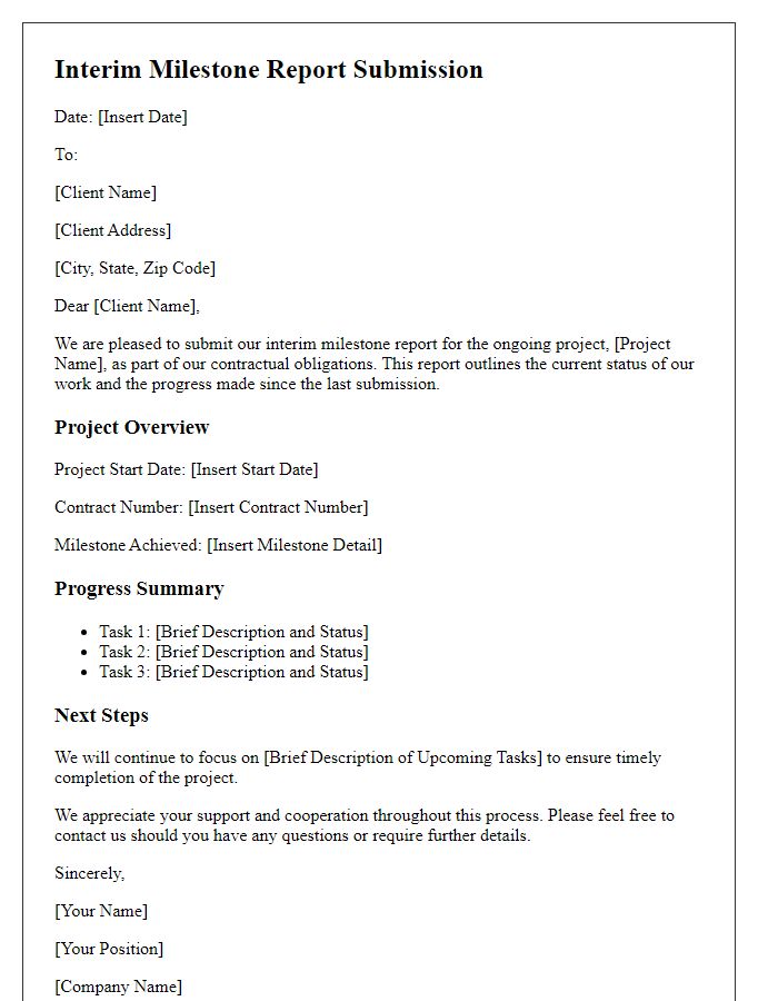 Letter template of subcontractor interim milestone report submission