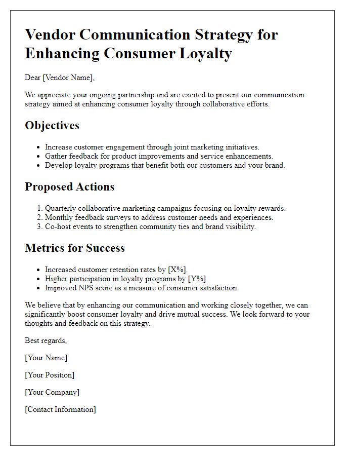 Letter template of vendor communication strategy for consumer loyalty enhancement