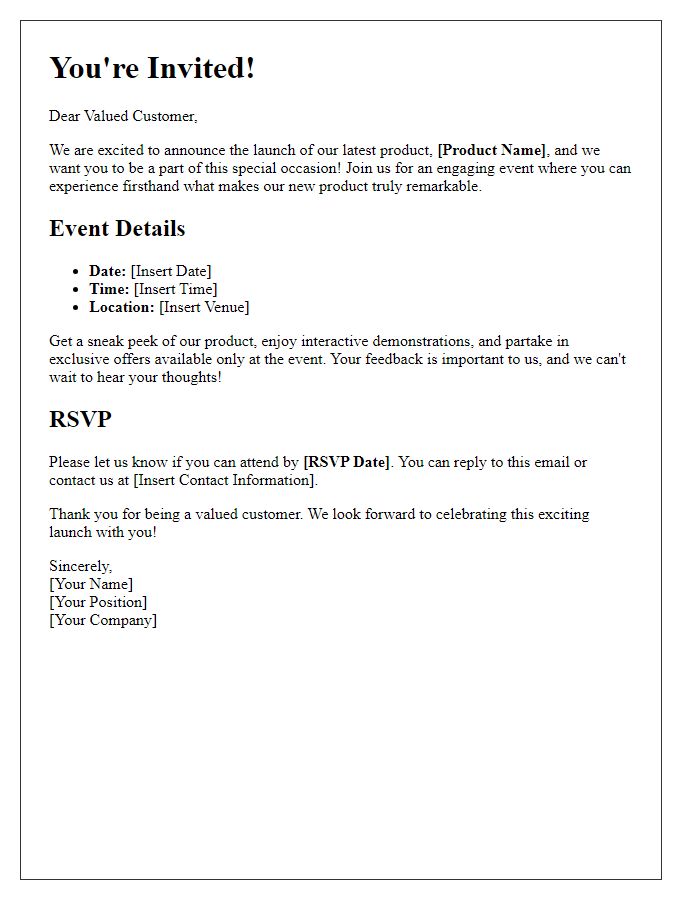 Letter template of vendor product launch invitation for consumer engagement