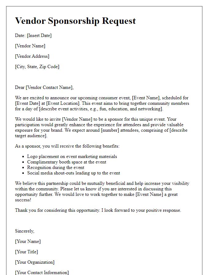 Letter template of vendor sponsorship request for consumer event participation