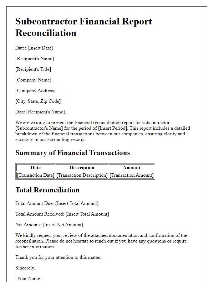 Letter template of subcontractor financial report reconciliation