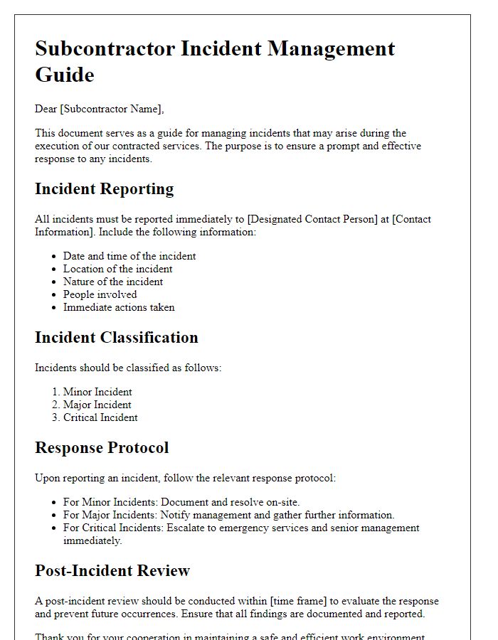 Letter template of subcontractor incident management guide