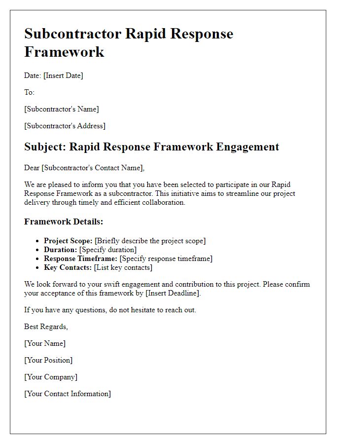 Letter template of subcontractor rapid response framework