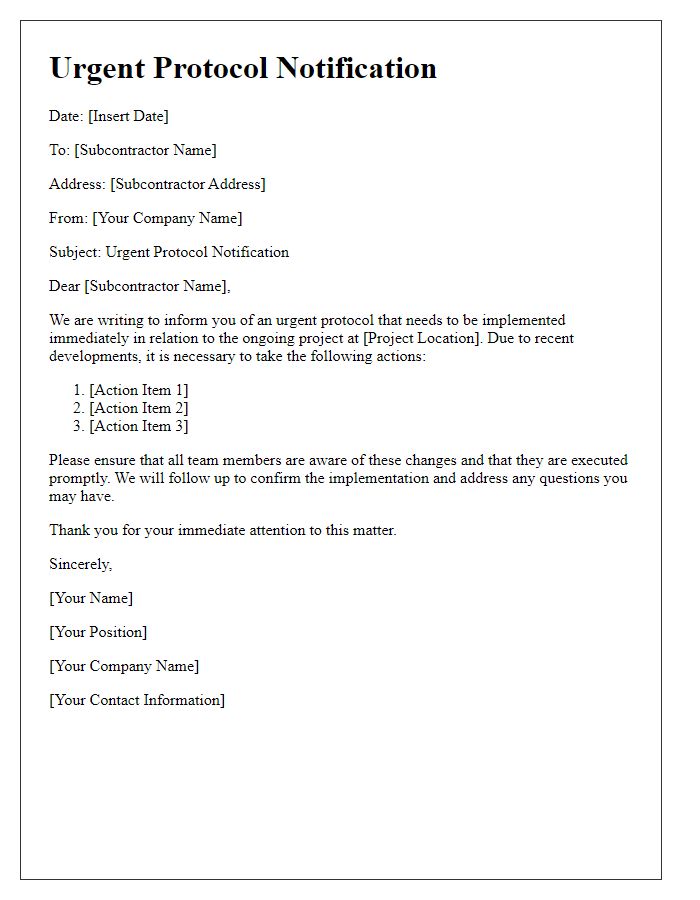 Letter template of subcontractor urgent protocol notification