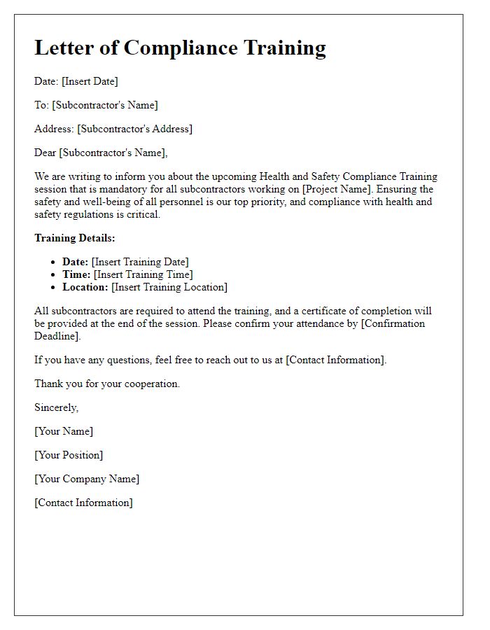 Letter template of subcontractor health and safety compliance training