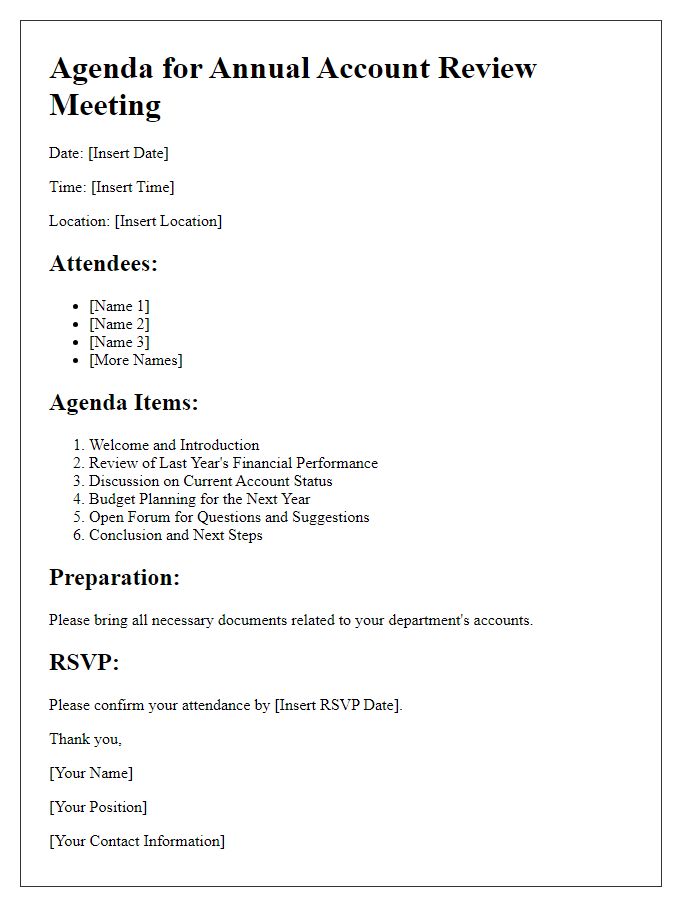 Letter template of Agenda for Annual Account Review Meeting