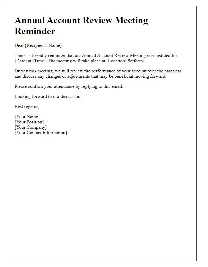 Letter template of Annual Account Review Meeting Reminder