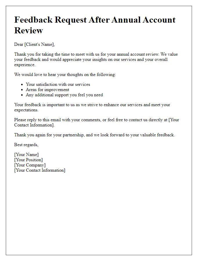 Letter template of Feedback Request after Annual Account Review