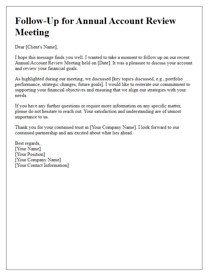 Letter template of Follow-Up for Annual Account Review Meeting