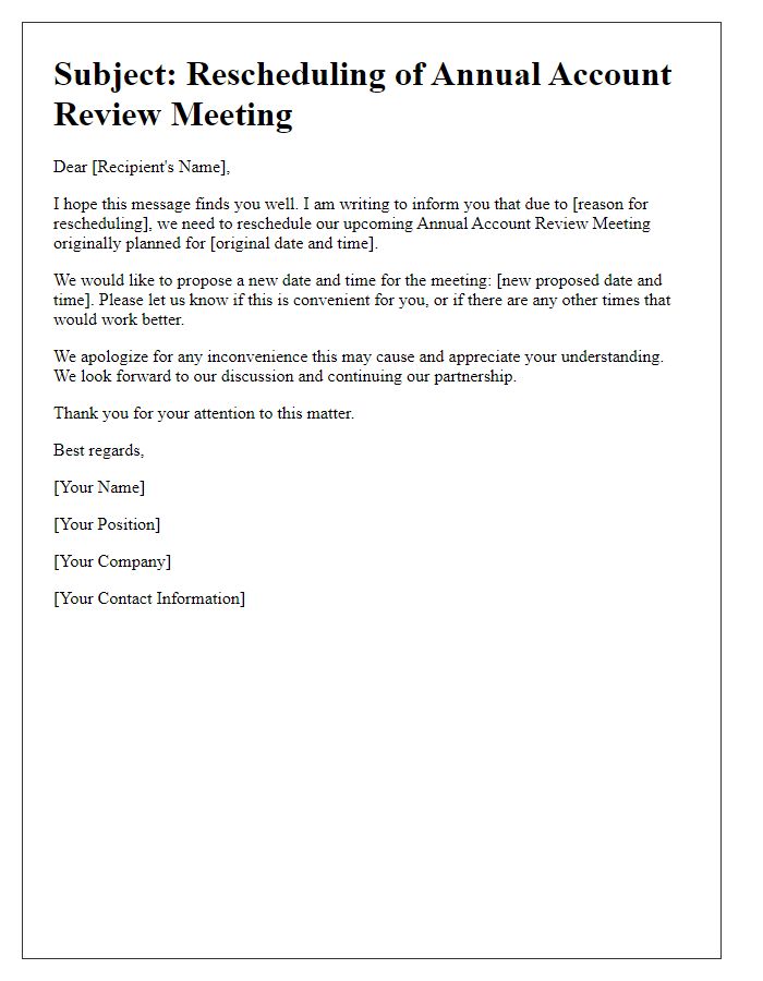 Letter template of Rescheduling Annual Account Review Meeting