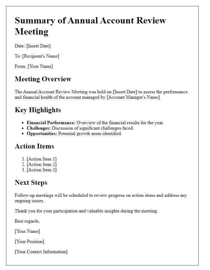 Letter template of Summary of Annual Account Review Meeting