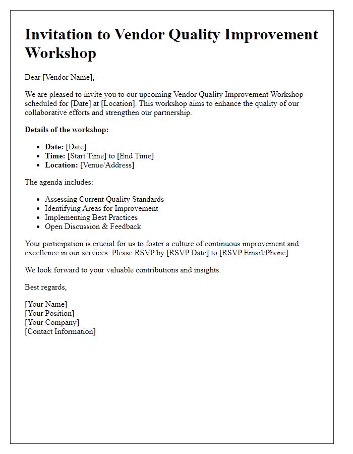 Letter template of invitation for vendor quality improvement workshop