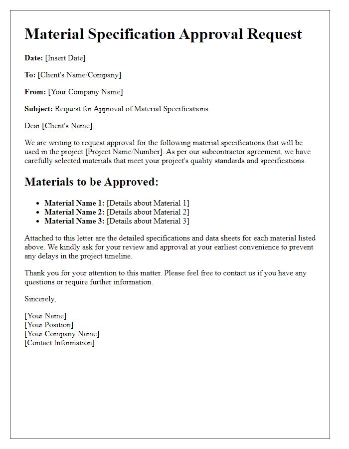 Letter template of subcontractor material specification approval request