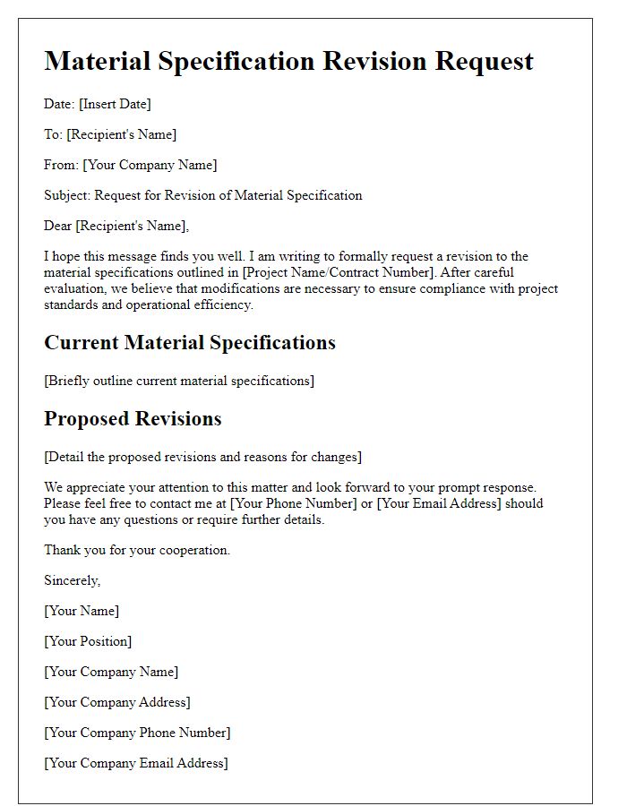 Letter template of subcontractor material specification revision request