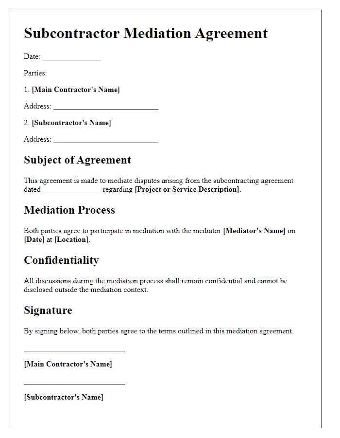 Letter template of subcontractor mediation agreement