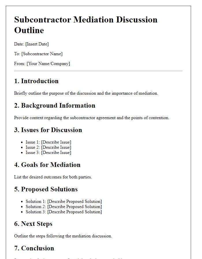 Letter template of subcontractor mediation discussion outline