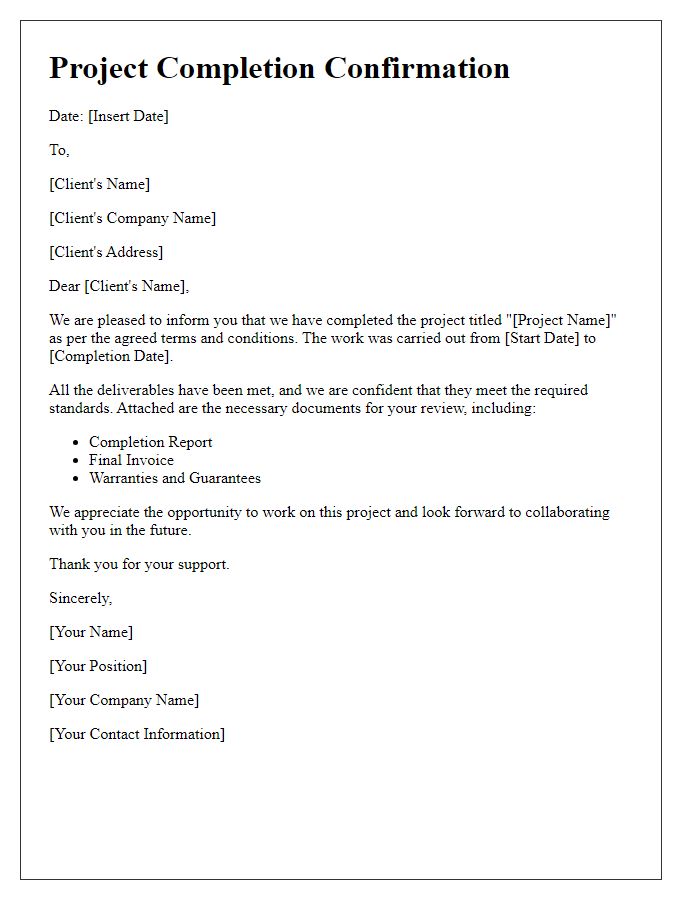 Letter template of subcontractor project completion confirmation