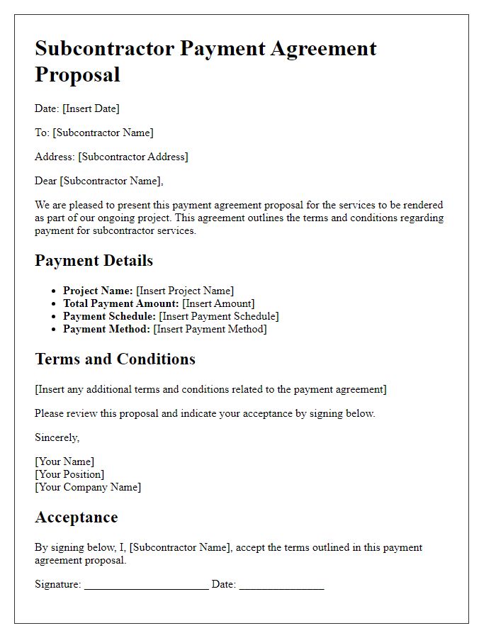 Letter template of subcontractor payment agreement proposal