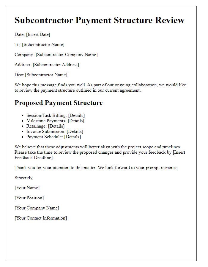 Letter template of subcontractor payment structure review