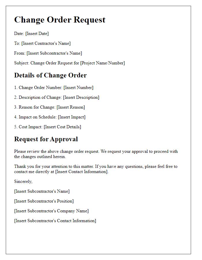 Letter template of subcontractor change order procedure