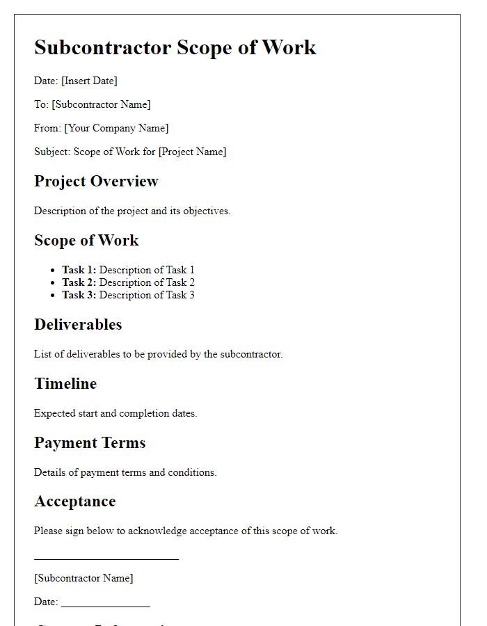 Letter template of subcontractor scope of work