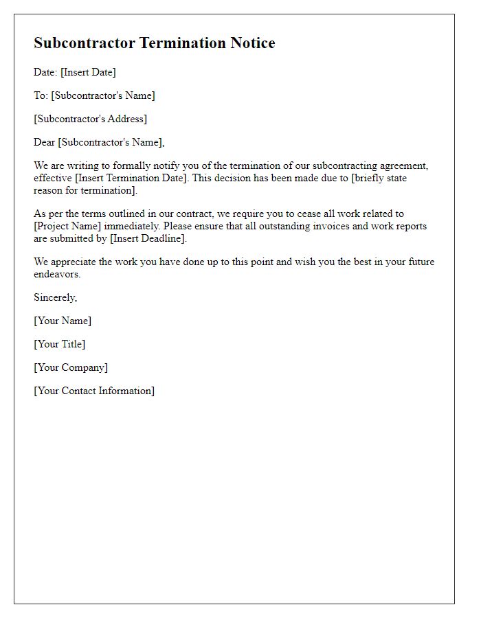 Letter template of subcontractor termination notice