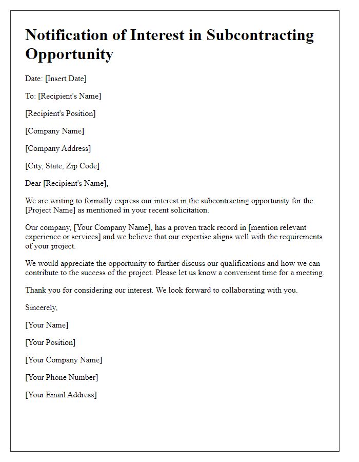 Letter template of subcontractor bidding process notification of interest.