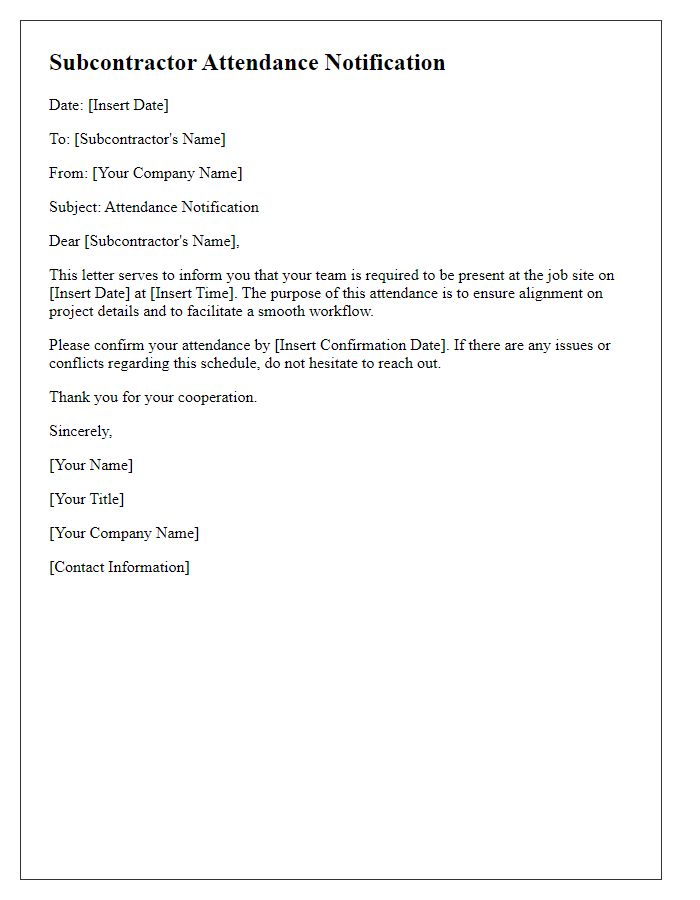 Letter template of subcontractor attendance notification